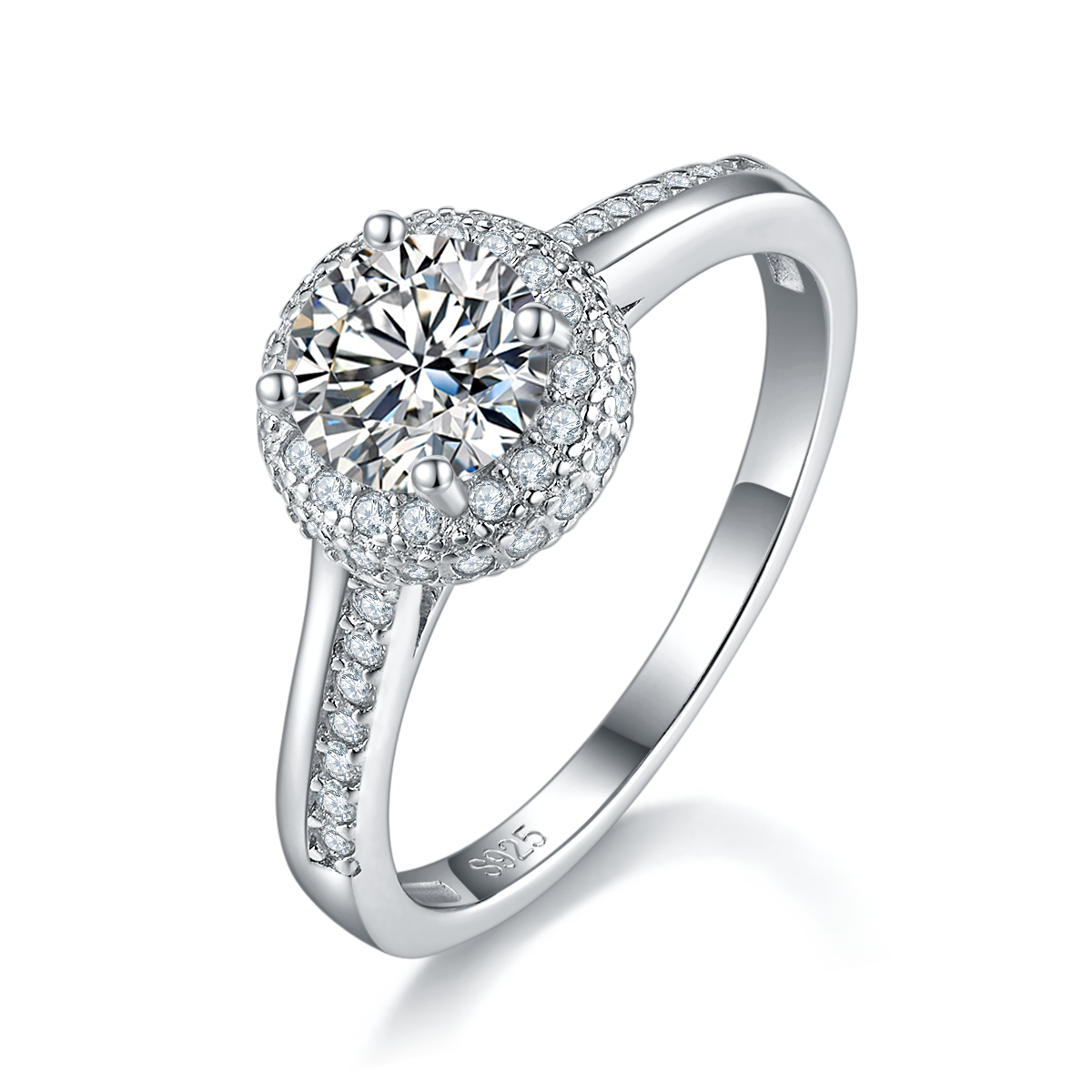 Light Luxury Round Bag Women's Ring S925 Silver Plated Platinum Customized Selection Main Stone Moissanite Diamond 0.8ct/Secondary Stone High Carbon Diamond