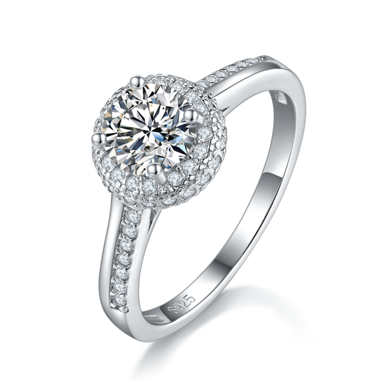 Affordable Luxury圆包Women's RingS925银镀白金定制选款主石Moissanite0.8ct/副石高碳钻