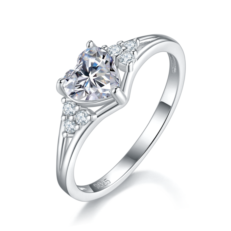心形Women's RingS925银镀白金定制选款主石Moissanite0.8ct/副石高碳钻