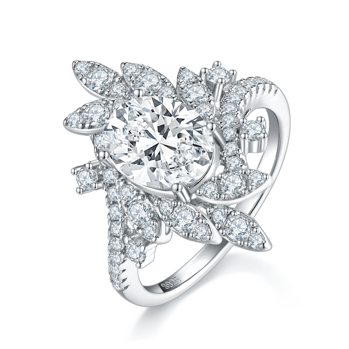 Egg shaped Luxury Women's Ring S925 Silver Plated Platinum Customized Selection Main Stone Moissanite Diamond 2.0ct/Secondary Stone High Carbon Diamond