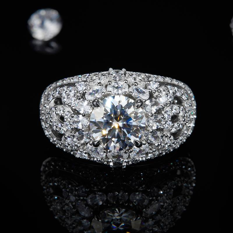 Affordable Luxury满钻Women's RingS925银镀白金定制选款主石Moissanite2.0ct/副石高碳钻