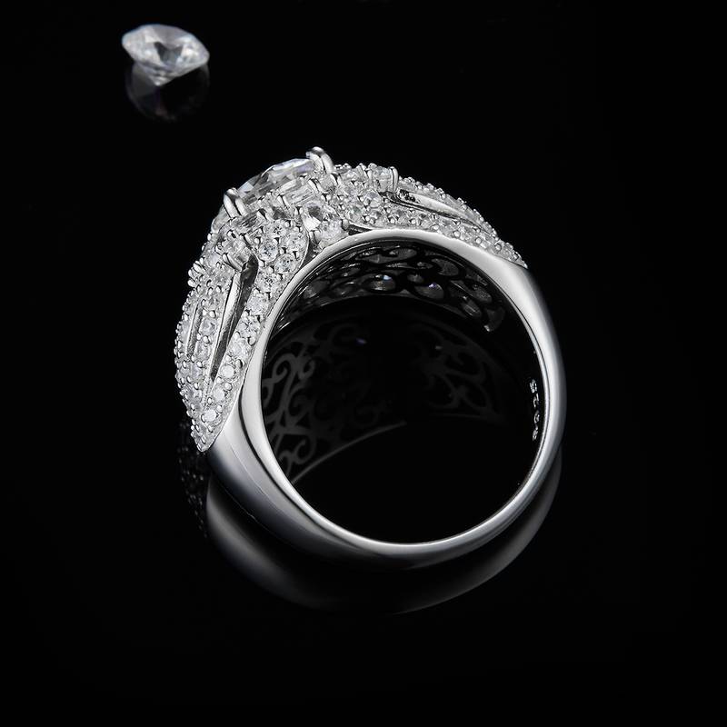 Affordable Luxury满钻Women's RingS925银镀白金定制选款主石Moissanite2.0ct/副石高碳钻