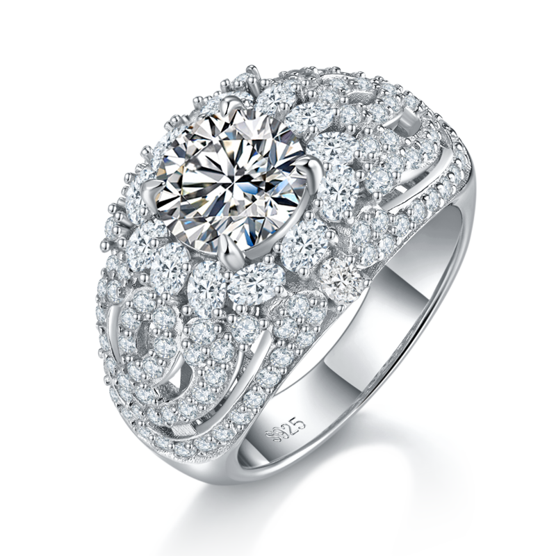 Affordable Luxury满钻Women's RingS925银镀白金定制选款主石Moissanite2.0ct/副石高碳钻