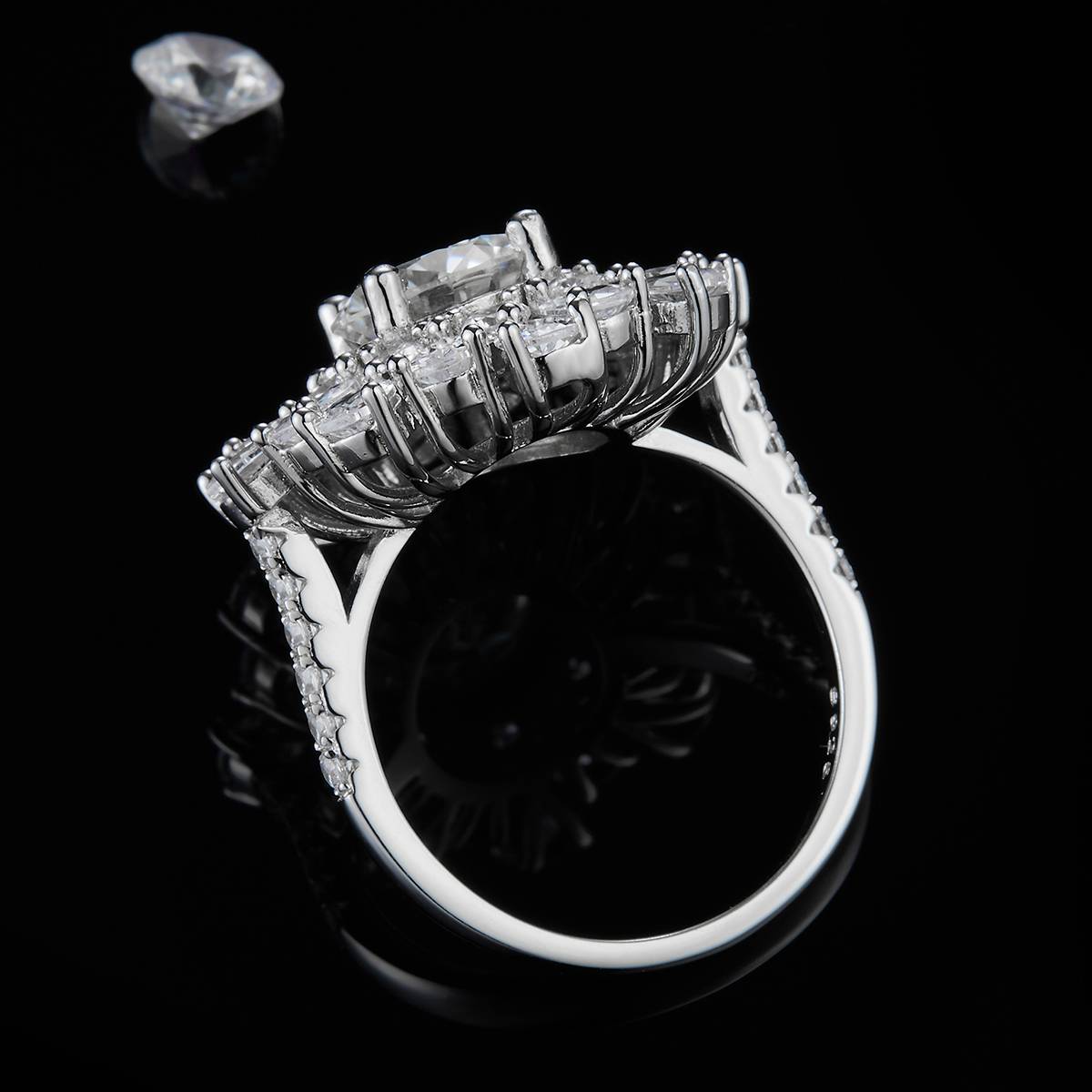 Luxury Sunflower Women's Ring S925 Silver Plated Platinum Customized Selection Main Stone Moissanite Diamond 2.0ct/Secondary Stone High Carbon Diamond