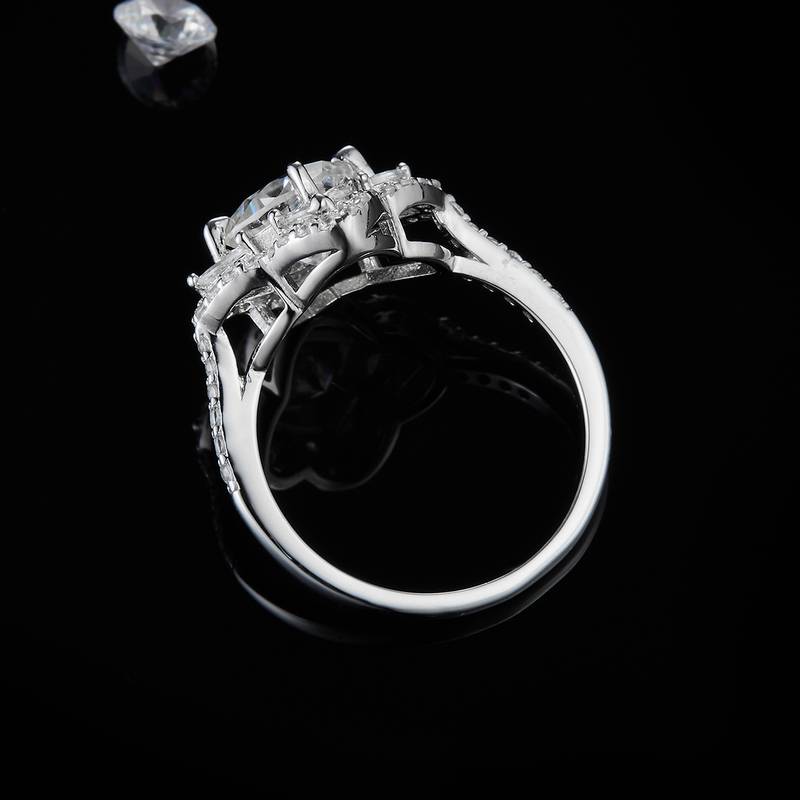 枕形豪华Women's RingS925银镀白金定制选款主石Moissanite2.0ct/副石高碳钻