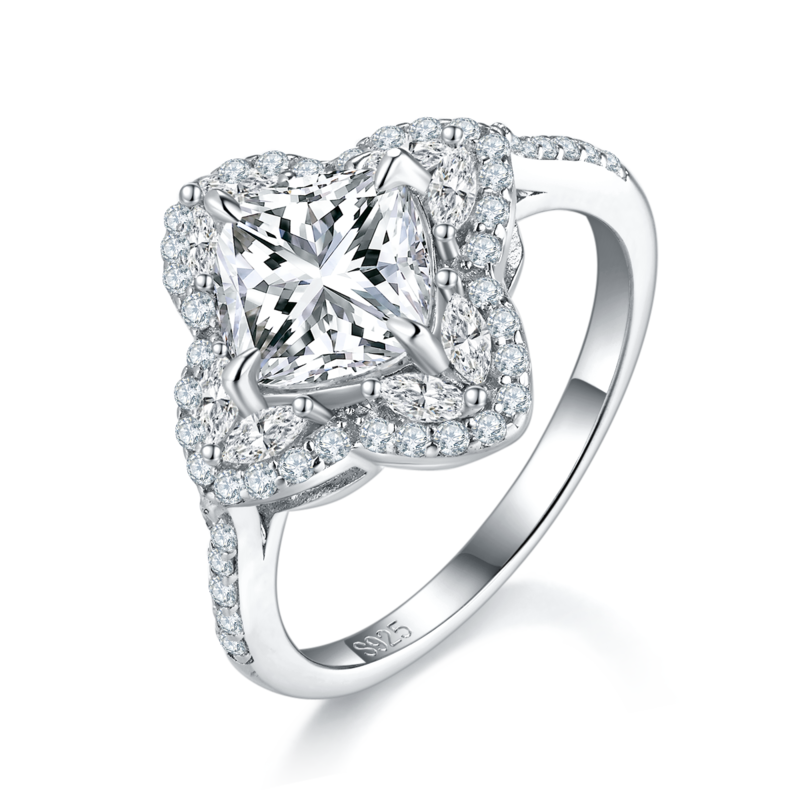 枕形豪华Women's RingS925银镀白金定制选款主石Moissanite2.0ct/副石高碳钻