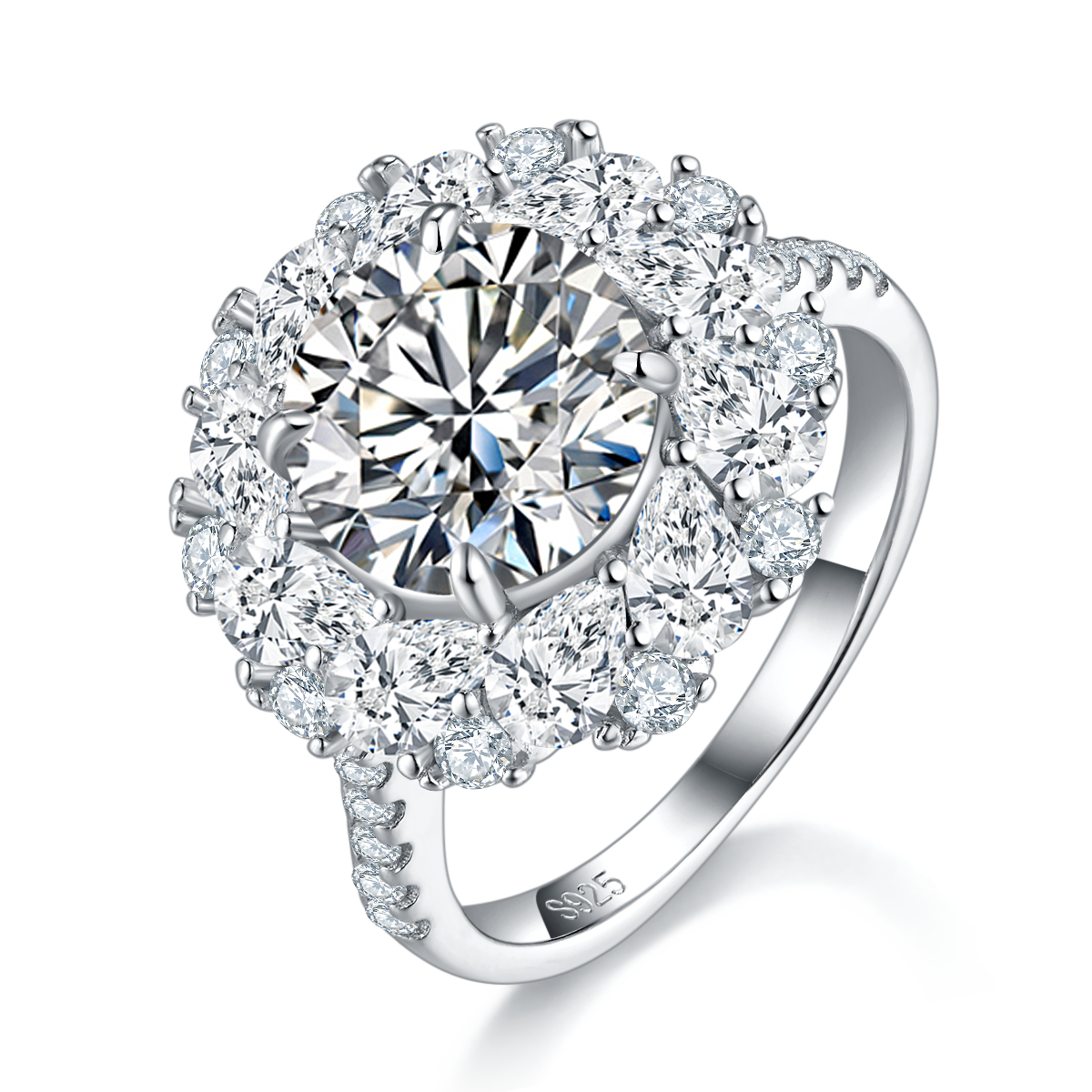 Light Luxury Women's Ring S925 Silver Plated Platinum Customized Selection Main Stone Moissanite Diamond 3.0ct/Secondary Stone High Carbon Diamond