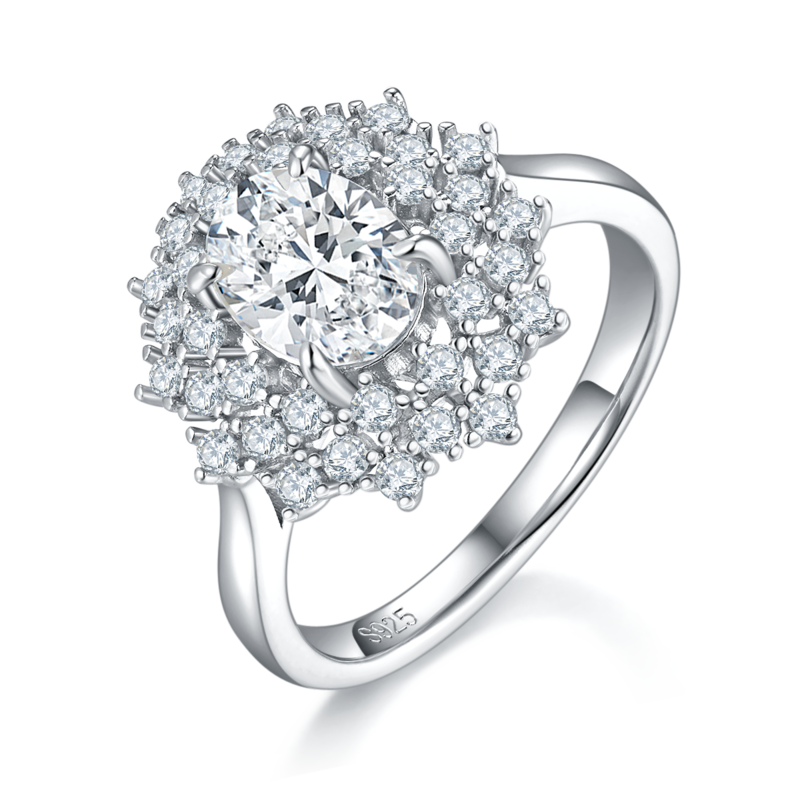 Affordable Luxury蛋形Women's RingS925银镀白金定制选款主石Moissanite1.5ct/副石高碳钻