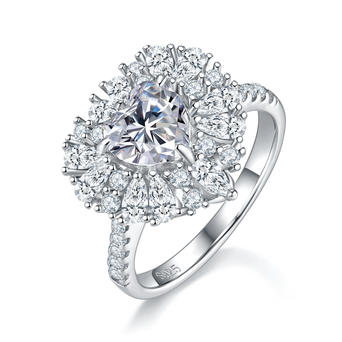 Heart shaped Women's Ring S925 Silver Plated Platinum Customized Selection Main Stone Moissanite Diamond 1.2ct/Secondary Stone High Carbon Diamond
