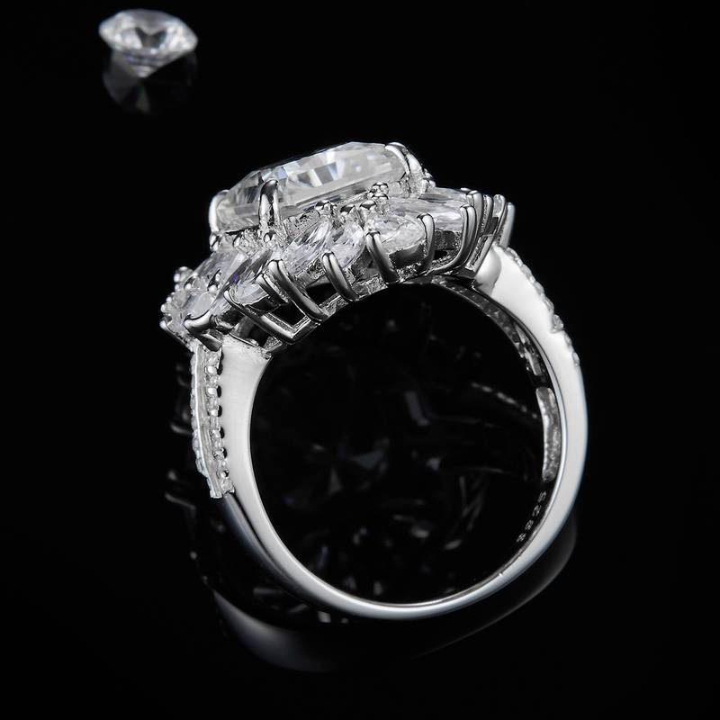 祖母绿切Women's RingS925银镀白金定制选款主石Moissanite5.0ct/副石高碳钻