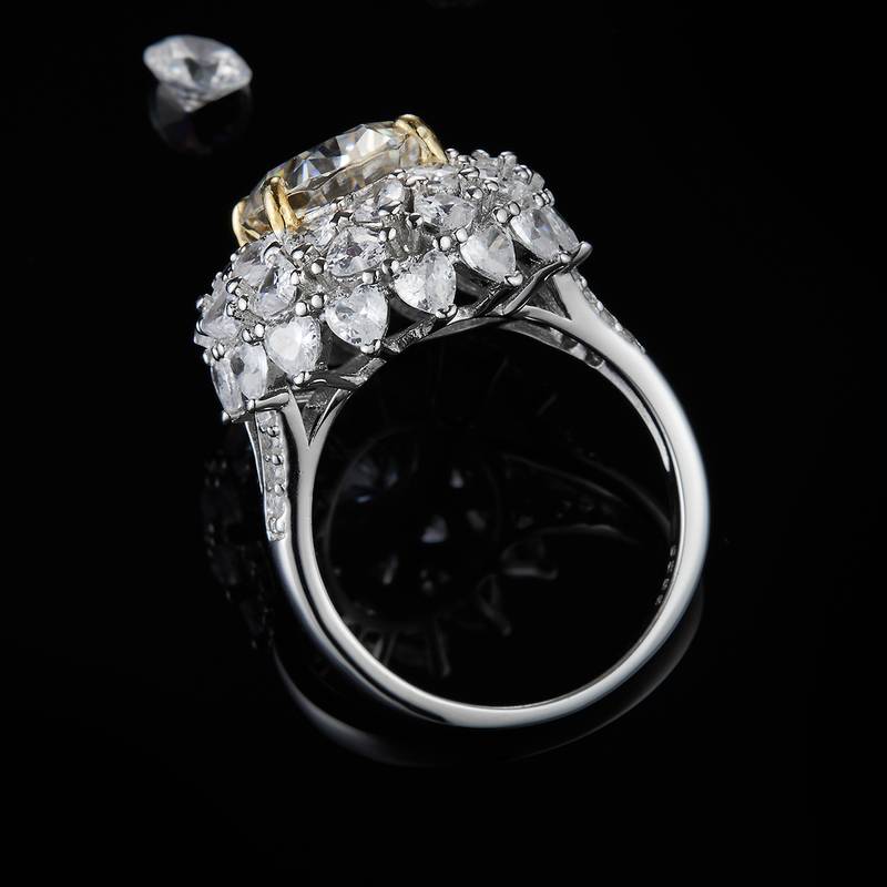 蛋形Women's RingS925银镀白金+K黄定制选款主石Moissanite6.0ct/副石高碳钻