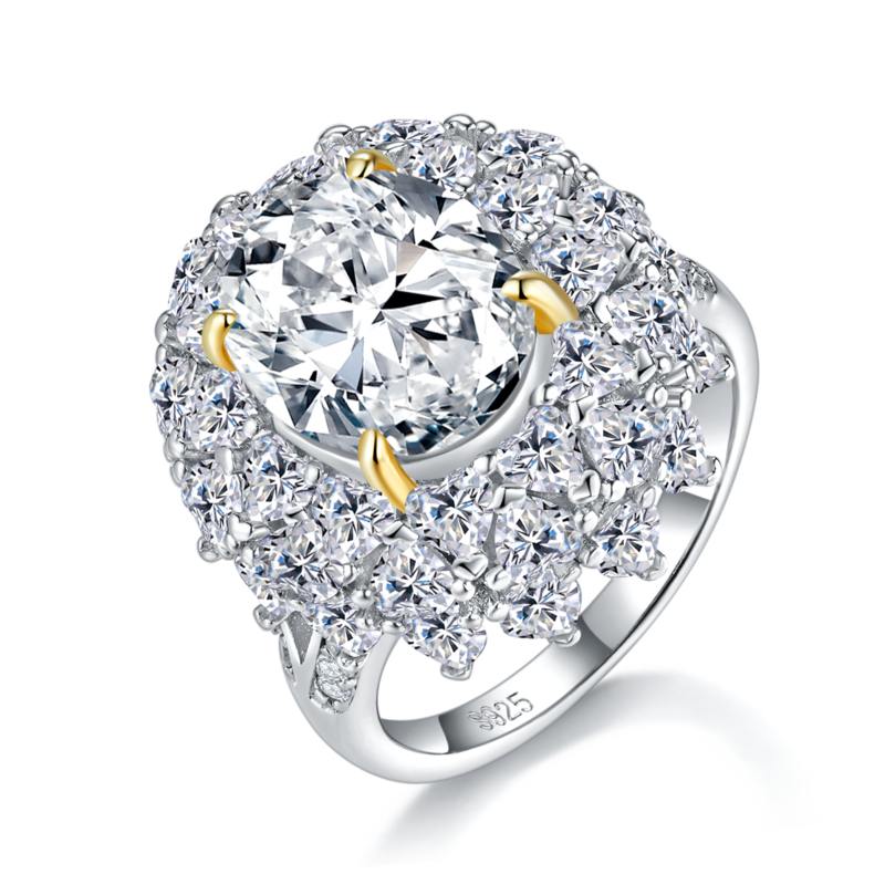 蛋形Women's RingS925银镀白金+K黄定制选款主石Moissanite6.0ct/副石高碳钻