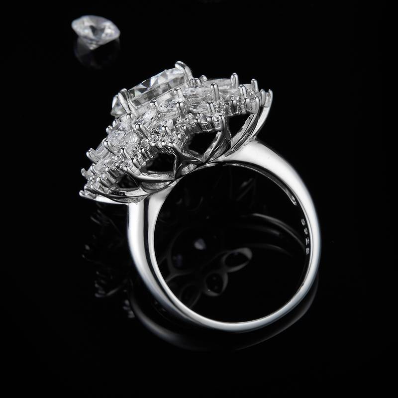 太阳花Women's RingS925银镀白金定制选款主石Moissanite4.0ct/副石高碳钻