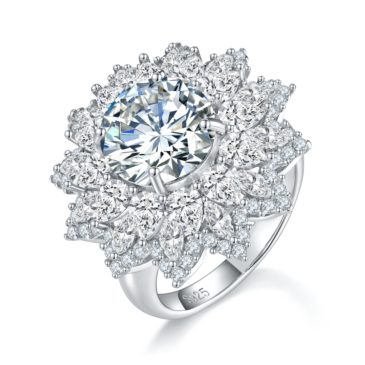 Sunflower Women's Ring S925 Silver Plated Platinum Customized Selection Main Stone Moissanite Diamond 4.0ct/Secondary Stone High Carbon Diamond