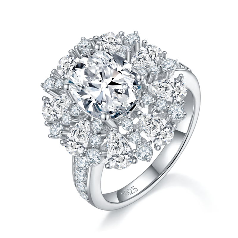 蛋形Women's RingS925银镀白金定制选款主石Moissanite3.0ct/副石高碳钻