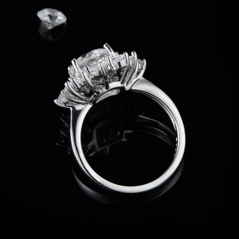 豪华太阳花Women's RingS925银镀白金定制选款主石Moissanite3.0ct/副石高碳钻