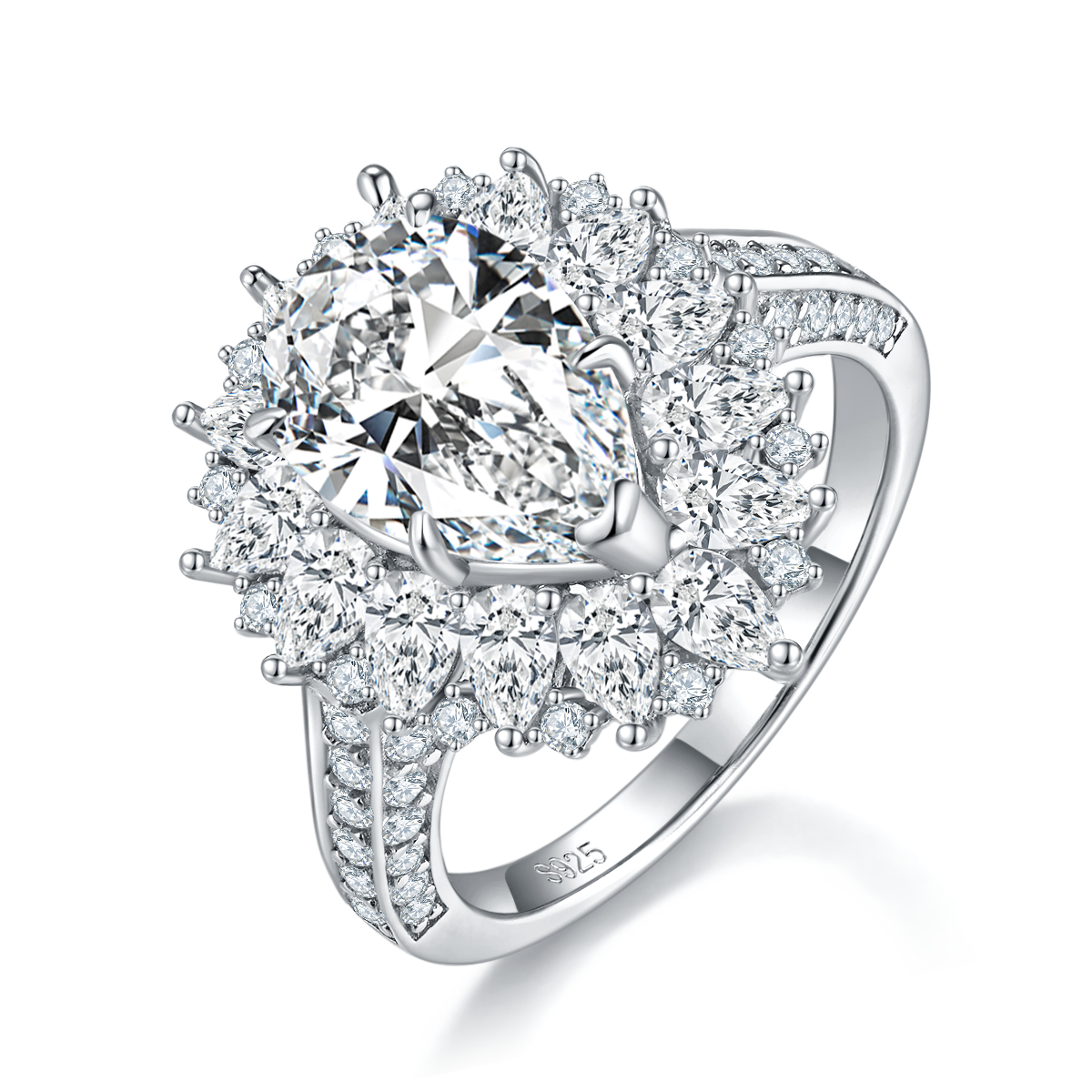 Shuidi Women's Ring S925 Silver Plated Platinum Customized Selection Main Stone Moissanite Diamond 4.0ct/Secondary Stone High Carbon Diamond