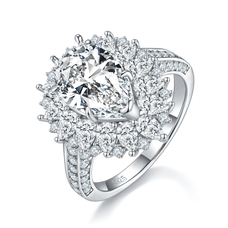 水滴Women's RingS925银镀白金定制选款主石Moissanite4.0ct/副石高碳钻