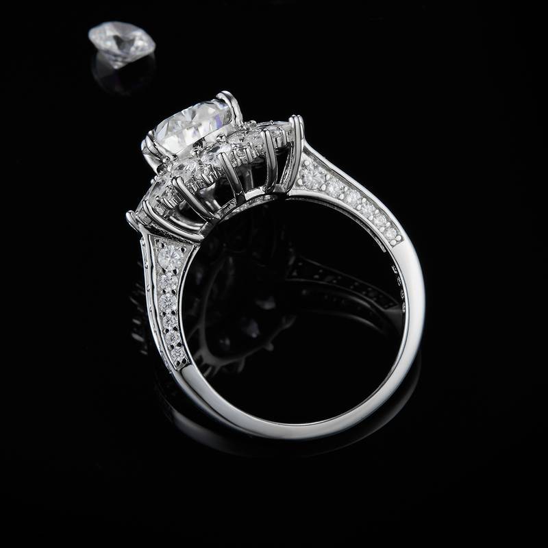 水滴Women's RingS925银镀白金定制选款主石Moissanite4.0ct/副石高碳钻
