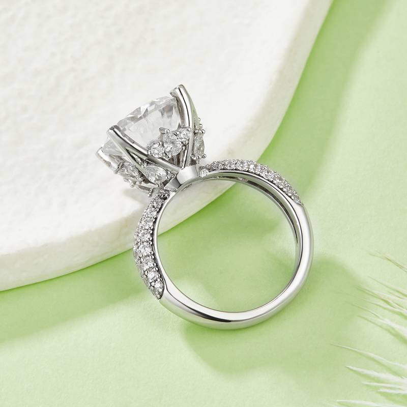 R221107012款S925银镀18K白金圆形MoissaniteWomen's Ring11.0mm/5.0ct