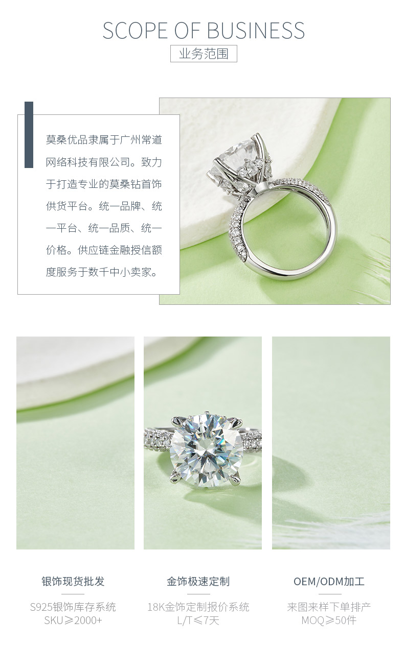 R221107012款S925银镀18K白金圆形莫桑钻女戒11.0mm/5.0CT - 3
