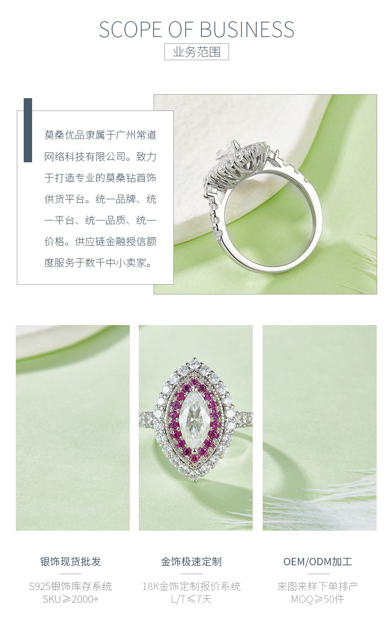 R221121007款S925银镀18K白金马眼莫桑钻女戒5*10mm/1.0CT - 3