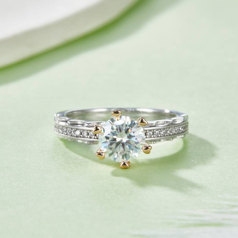 R22117011款S925银镀18K双色圆形MoissaniteWomen's Ring1.0ct