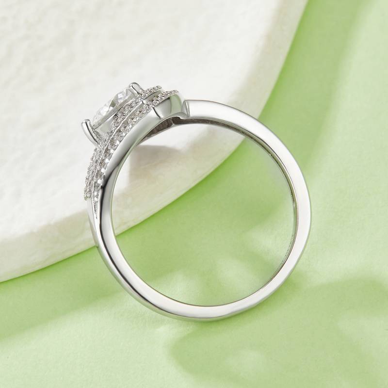 R221202015款S925银镀18K白金圆形MoissaniteWomen's Ring6.5mm/1.0ct
