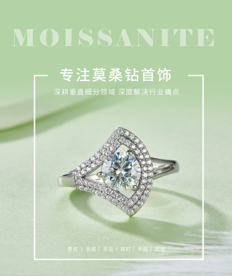 R221202015款S925银镀18K白金圆形莫桑钻女戒6.5mm/1.0CT - 1