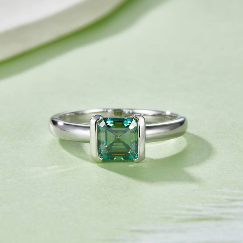 R221221026款S925银镀18K白金绿色阿斯切MoissaniteWomen's Ring6*6mmmm/1.0ct