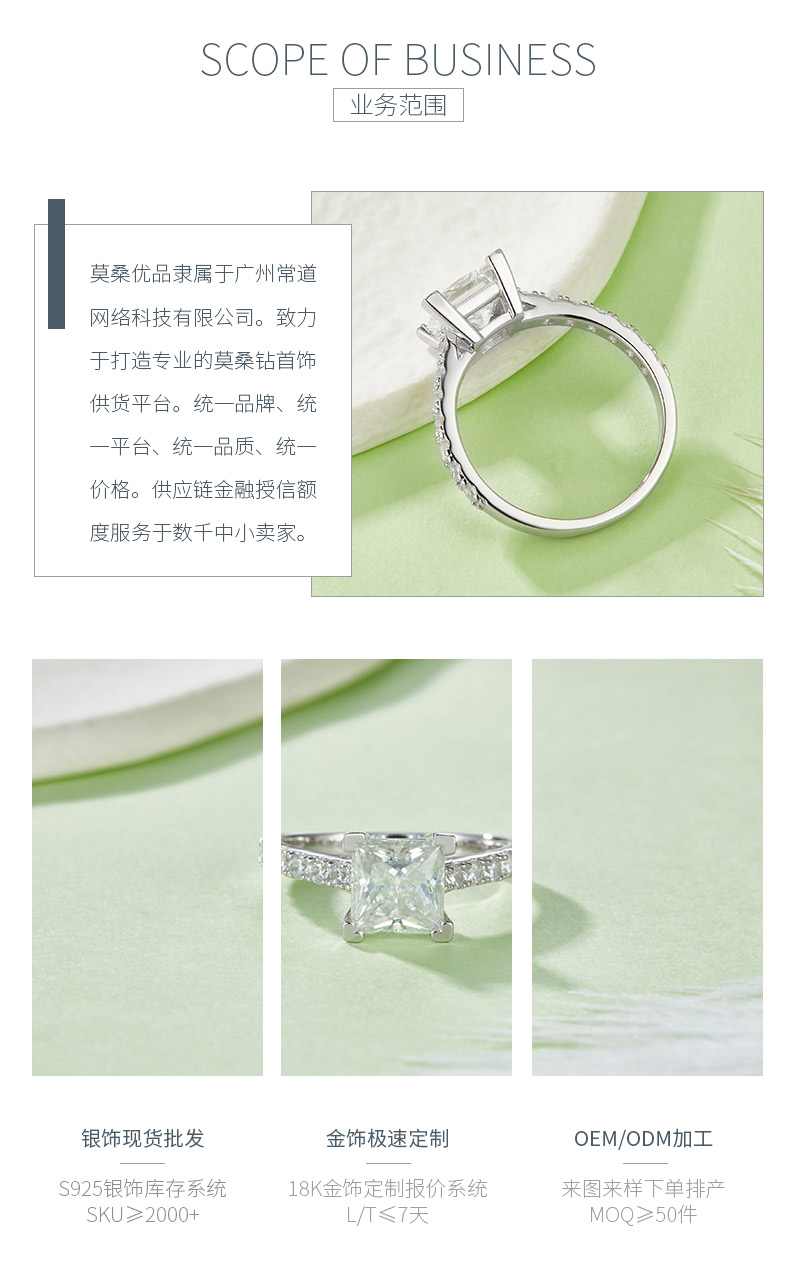 R221228015款S925银镀18K白金公主方莫桑钻女戒7*7mm/2.0CT - 3