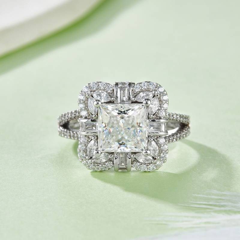 R230202014款S925银镀18K白金公主方MoissaniteWomen's Ring7*7mmmm/2.0ct