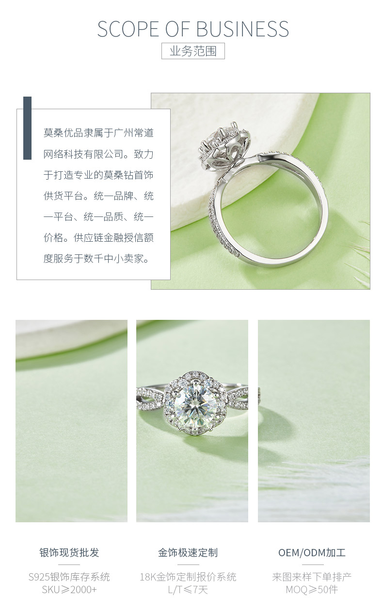 R230228014款S925银镀18K白金圆形莫桑钻女戒6.5mm/1.0CT - 3