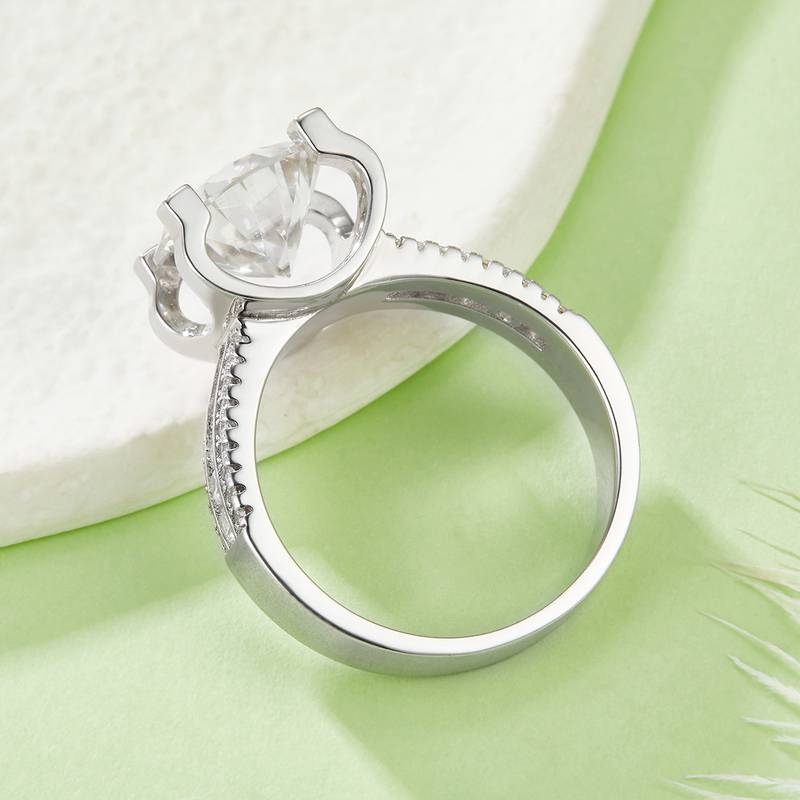 R230417004款S925银镀18K白金圆形MoissaniteWomen's Ring11.0mm/5.0ct
