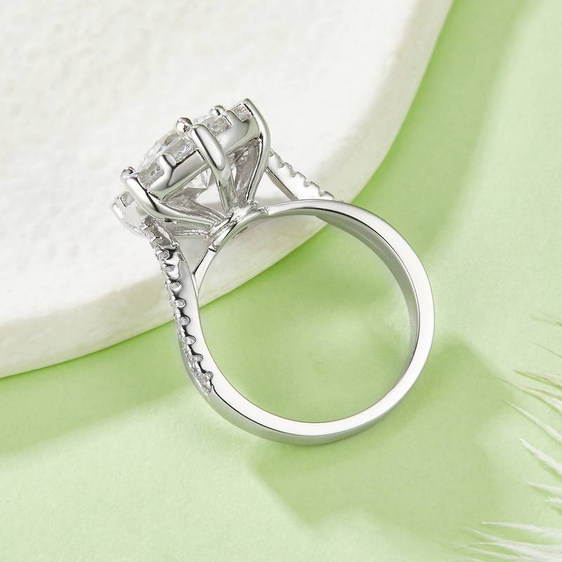 R230727018款S925银镀18K白金圆形MoissaniteWomen's Ring8.0mm/2.0ct