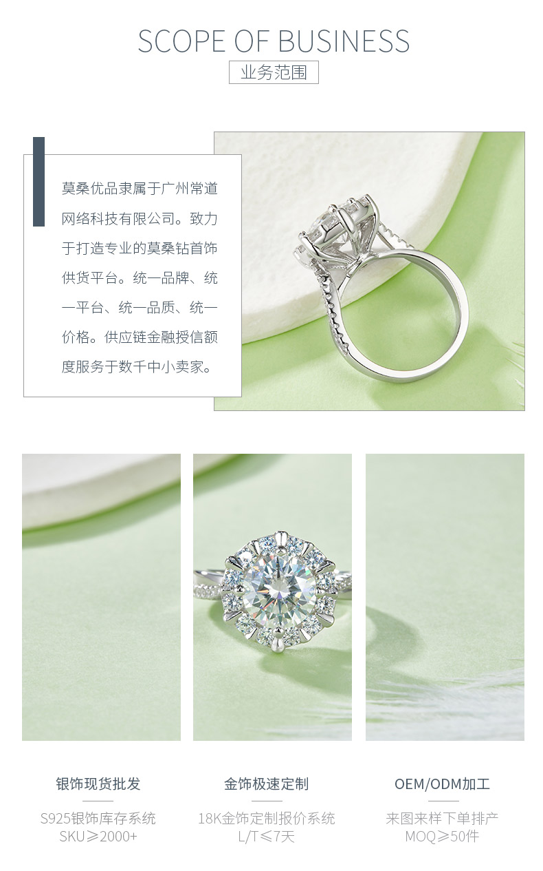 R230727018款S925银镀18K白金圆形莫桑钻女戒8.0mm/2.0CT - 3