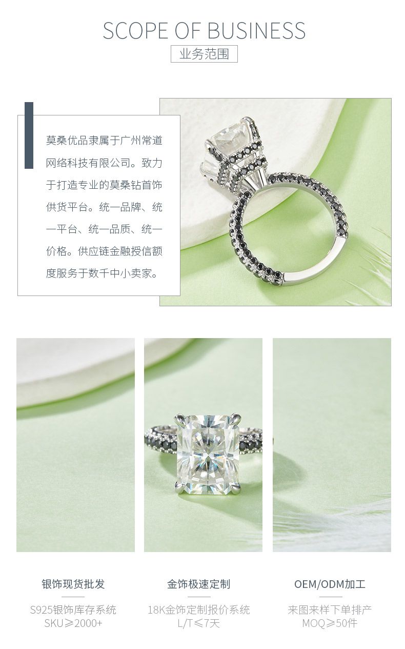 R231103019款S925银镀18K白金雷迪恩莫桑钻女戒10*12mm/8.0CT - 3