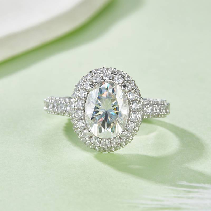 R240228005款S925银镀18K白金蛋形MoissaniteWomen's Ring7*9mmmm/2.0ct