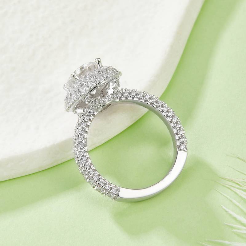 R240228005款S925银镀18K白金蛋形MoissaniteWomen's Ring7*9mmmm/2.0ct