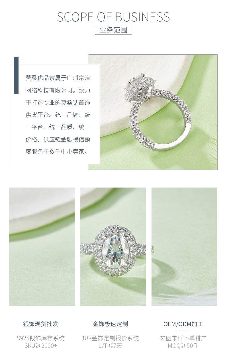 R240228005款S925银镀18K白金蛋形莫桑钻女戒7*9mm/2.0CT - 3