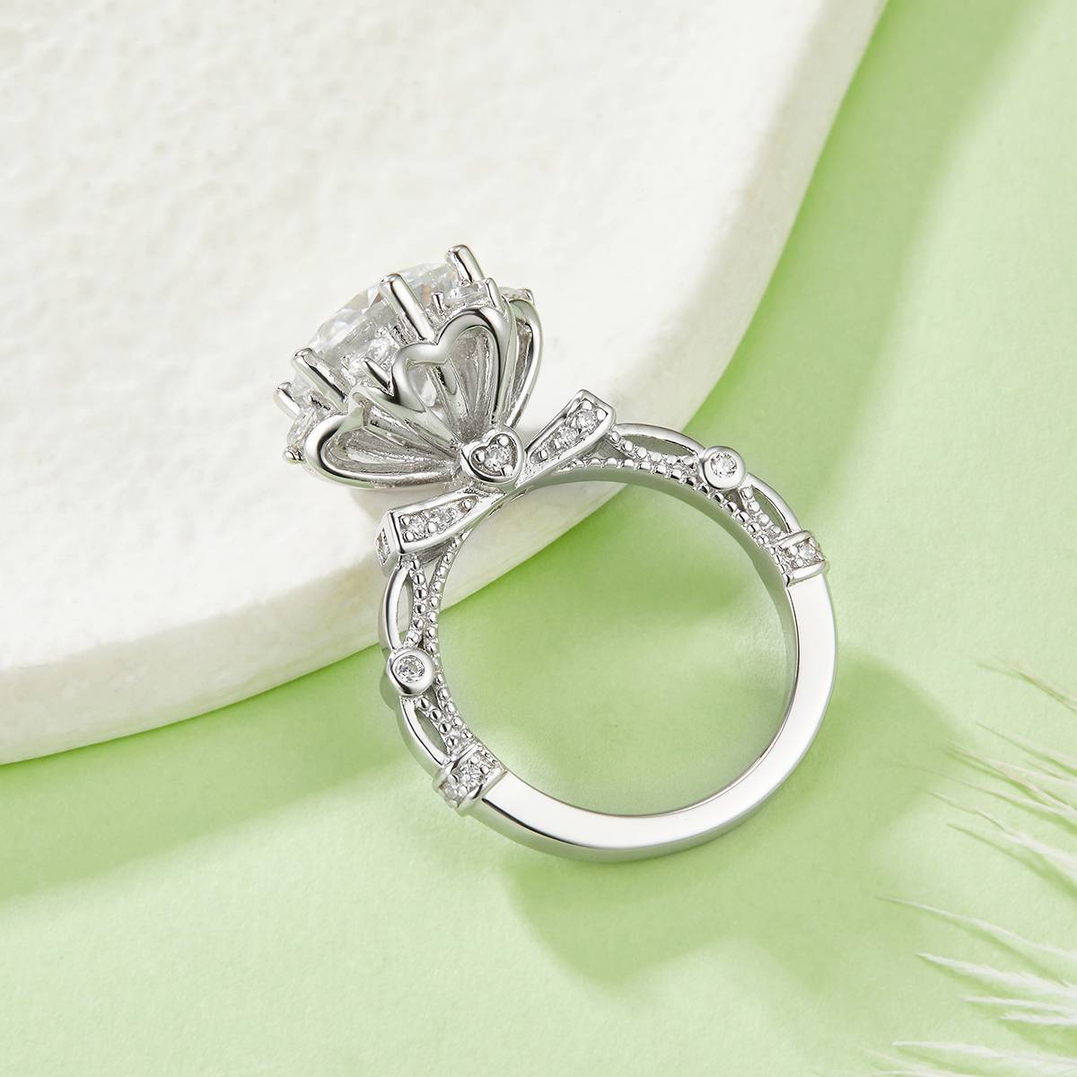 R240302025款S925银镀18K白金圆形MoissaniteWomen's Ring9.0mm/3.0ct