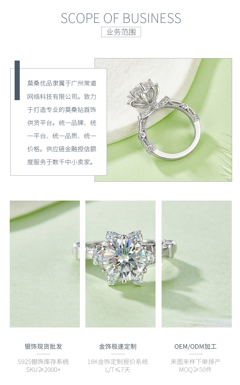 R240302024款S925银镀18K白金圆形莫桑钻女戒8.0mm/2.0CT - 3