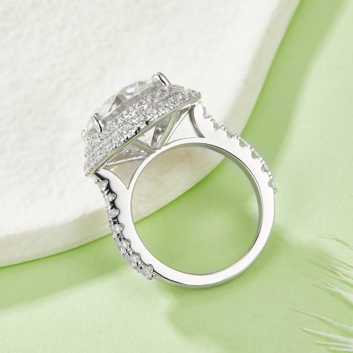 R240302026款S925银镀18K白金圆形MoissaniteWomen's Ring主石13.0mm/8.0ct