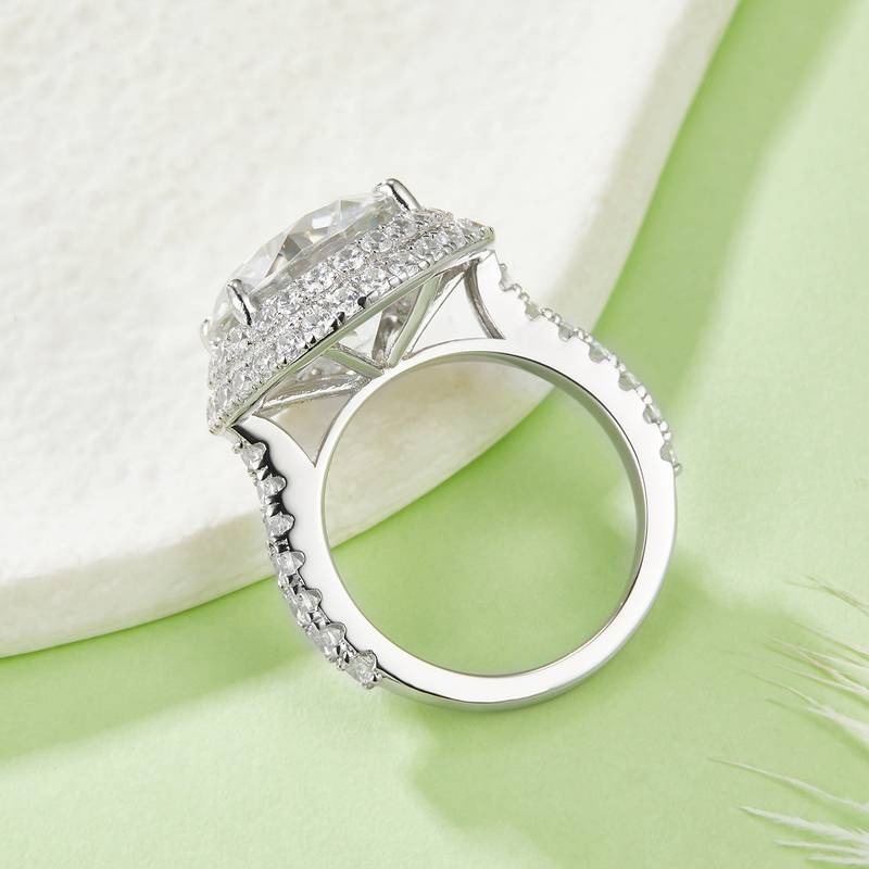 R240302026款S925银镀18K白金圆形MoissaniteWomen's Ring主石13.0mm/8.0ct