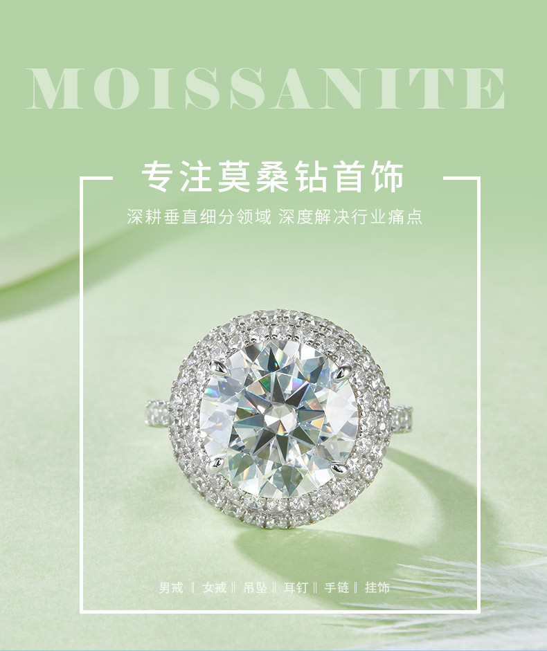 R240302026款S925银镀18K白金圆形莫桑钻女戒主石13.0mm/8.0CT - 1