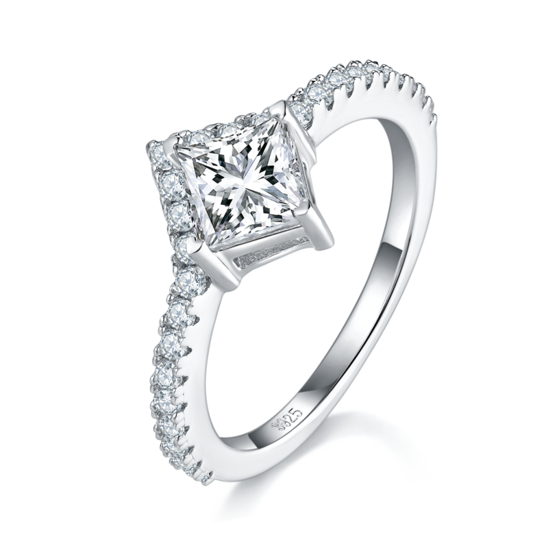 R240305003款S925银镀18K白金公主方套戒MoissaniteWomen's Ring5.5mm/1.0ct