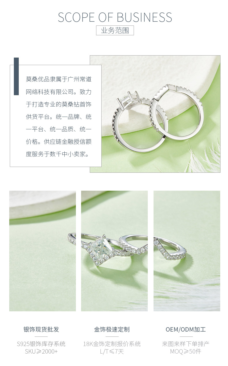 R240305003款S925银镀18K白金公主方套戒莫桑钻女戒5.5mm/1.0CT - 3