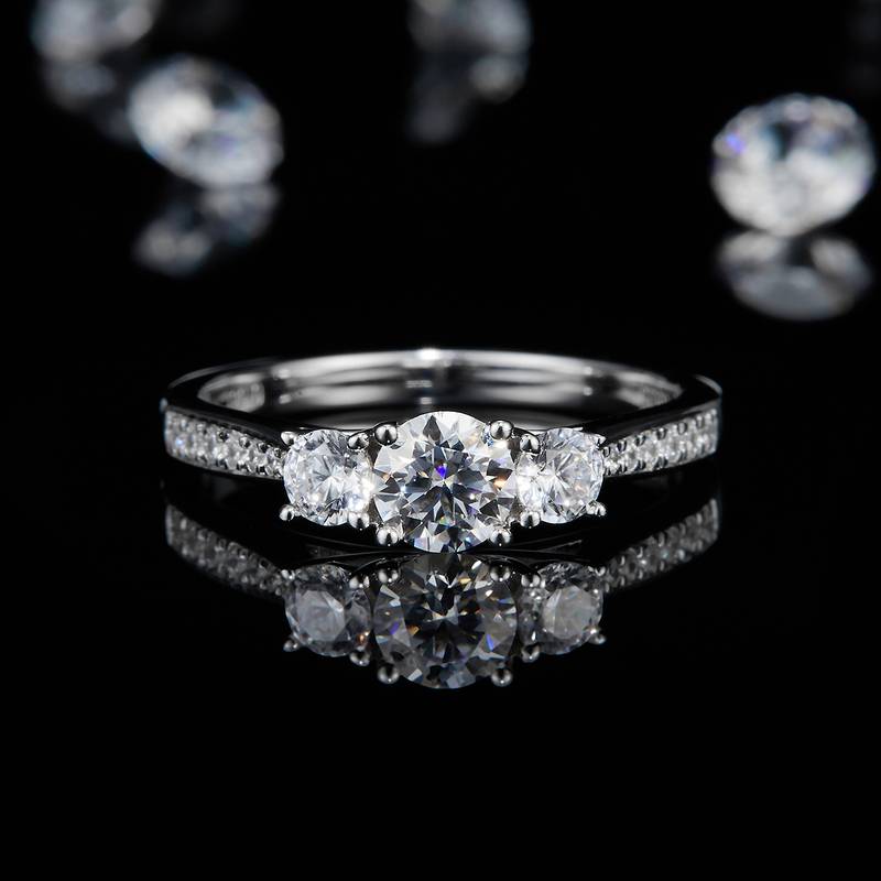 Micro inlaid four claw women's ring S925 silver plated platinum customized main stone moissanite 0.5ct/secondary stone high carbon diamond