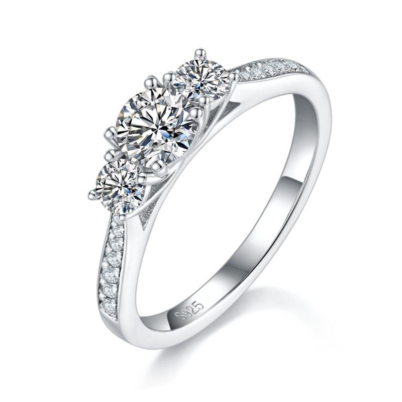 Micro inlaid four claw women's ring S925 silver plated platinum customized main stone moissanite 0.5ct/secondary stone high carbon diamond