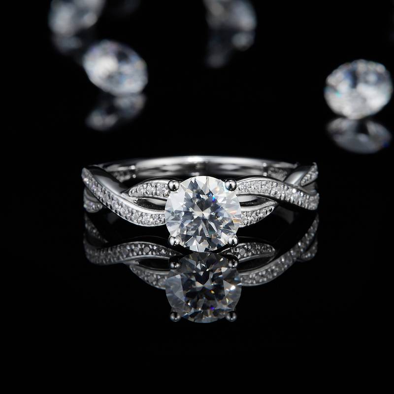 微镶扭臂四爪女戒S925银镀白金定制选款主石莫桑钻1.0ct/副石高碳钻